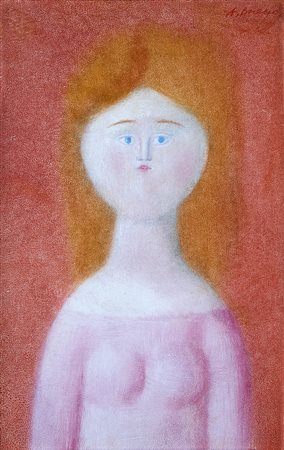 ANTONIO BUENO, Ritratto di bambina , Pastello su carta applicata su...