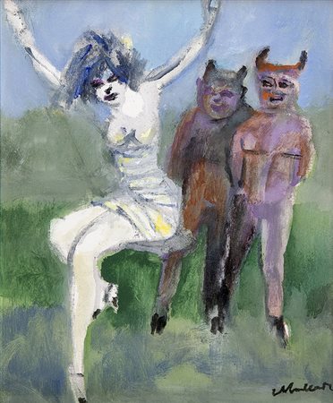 MINO MACCARI, Le Tentazioni, Olio su tela, 30 x 25 cm, Firma in basso a...