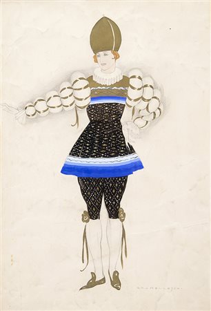 UMBERTO BRUNELLESCHI , Uomo in maschera, Tecnica mista su carta, 35,5 x 23,5...