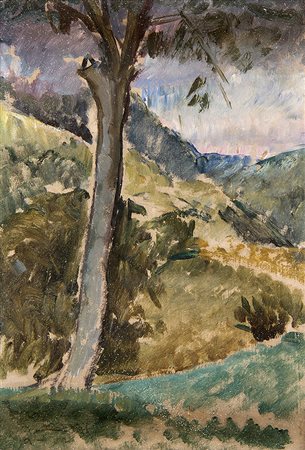 BICE LAZZARI, Paesaggio con albero, 1929, Olio su cartoncino, 18 x 12,5 cm,...