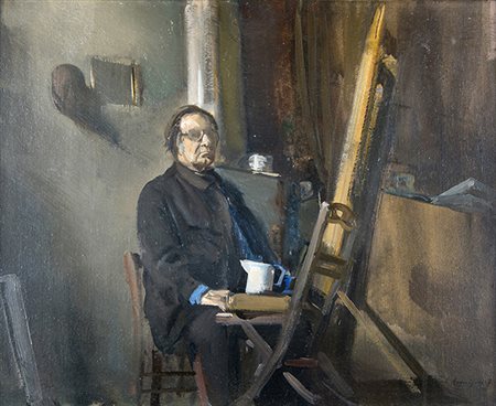 PIETRO ANNIGONI, Autoritratto, 1981, Olio su tela, 38 x 48,5 cm circa, Firma...