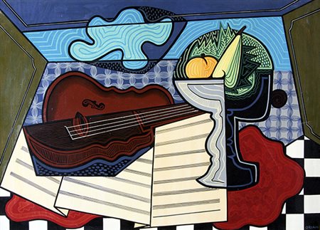 PIPPO ORIANI, Violino e fruttiera, Olio su tela, 50 x 70 cm, Firma in basso a...