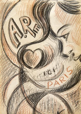 LUCIO VENNA, Ici Paris, Pastelli colorati su carta, 17 x 12 cm, Iniziale in...