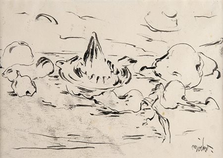 MIRKO BASALDELLA, Natura morta, Pastello a olio su carta, 19 x 27 cm, Firma...