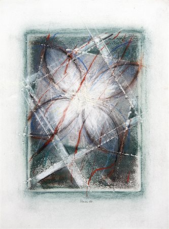 GUIDO STRAZZA, Fiore, 1998, Pastelli colorati su carta, 31,5 x 23,5 cm, Firma...