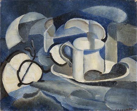 ENZO BENEDETTO, Tazza con occhiali, 1942, Olio su tela, 22,7 x 33,5 cm, Firma...