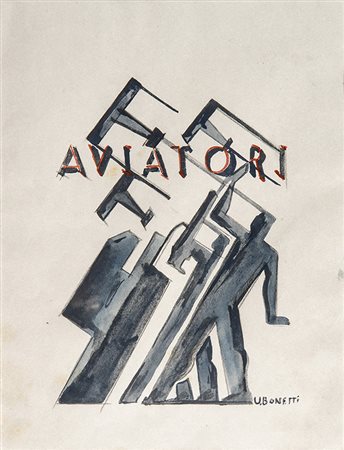 UBERTO BONETTI, Copertina del libro Aviatori di Krimer, Anni ‘30, Tecnica...
