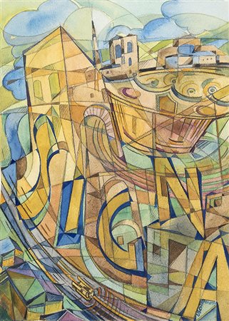 UBERTO BONETTI, Signa - Fiera della Beata, Anni ‘30, Tecnica mista su carta,...