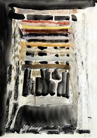 FAUSTO MELOTTI, Senza titolo, 1966, Tecnica mista su carta, 34 x 24 cm, Firma...