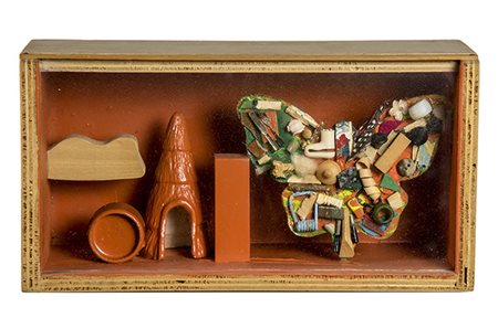 GIOSETTA FIORONI, Paesaggio con nuvola e farfalla, 1976, Tecnica mista, 13 x...