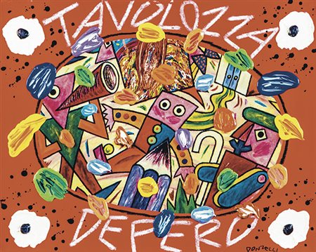 BRUNO DONZELLI, Tavolozza Depero, Olio su tela, 40 x 50 cm, Firma in basso a...