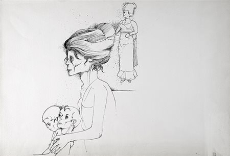 BRUNO CARUSO, Gli spettri della guerra, 1970, China su carta, 38,5 x 57 cm,