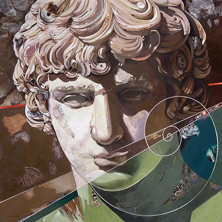 LAURA MIGOTTO, Antinoo, 2016, Tecnica mista su tela, 90 x 90 cm, Autentica su...