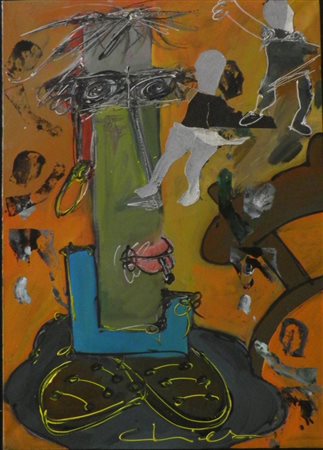 CHIESI GIORGIO FELINA 1941 SENZA TITOLO SMALTO E COLLAGE cm 70 x 50 Firma in...