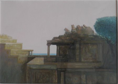 PICKING JOHN LANCASHIRE 1939 TWO TEMPLES, 1989 OLIO SU TELA cm 50 x 70 Firma...