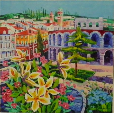 FACCINCANI ATHOS PESCHIERA 1951 PIAZZA BRA E LUCE VERSO L ARENA, 2011 OLIO SU...