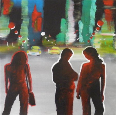 MASSERA SYLVIA CITTA' DEL FUTURO, 2008 OLIO SU TELA CM 40 x 40 x 4 Firma alla...