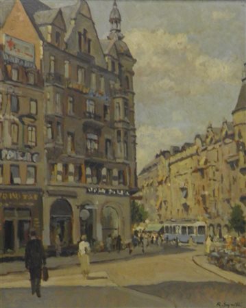 SGRILLI ROBERTO FIRENZE 1897 FIRENZE 1985 PIAZZA DI STOCCOLMA, 1951 OLIO SU...