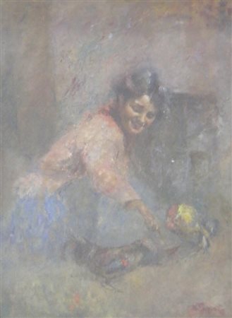 PAGNOTTA ANTONIO POPOLANA, 1920 OLIO SU CARTONE cm 70 x 50 Firma al retro...