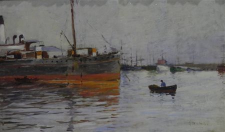 MICHELI GUGLIELMO LIVORNO 1866 LIVORNO 1926 PORTO DI LIVORNO, 1900 OLIO SU...