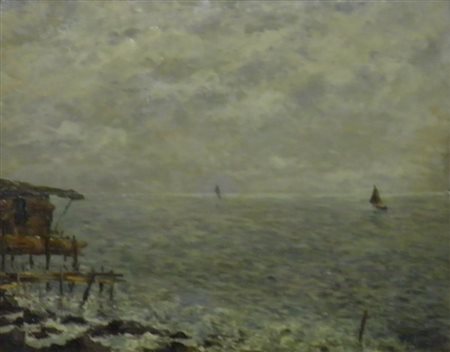 PRATELLA ATTILIO LUGO DI ROMAGNA 1856 NAPOLI 1949 MARINA, 1920 OLIO SU TAVOLA...