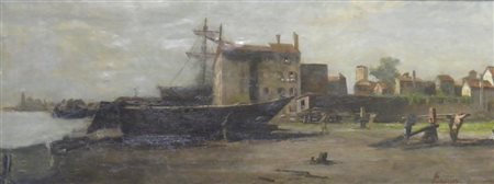 LAVEZZARI GIOVANNI VENEZIA 1817 VENEZIA 1881 SQUARCIO VENEZIANO, 1870 OLIO SU...