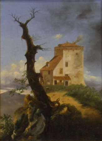 BRESOLIN DOMENICO MUSILE 1814 MUSILE 1890 PAESAGGIO CON ALBERI, 1842 OLIO SU...