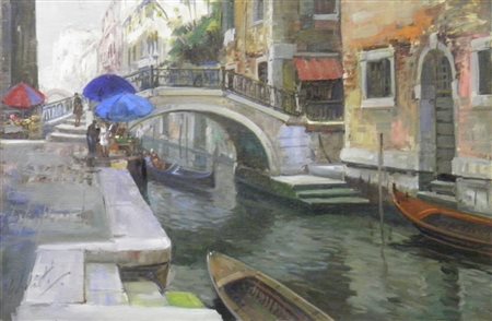 SALVIATI GINO 1911 1998 RIO MUAZZO A VENEZIA, 1950 OLIO SU TELA cm 60 x 90...
