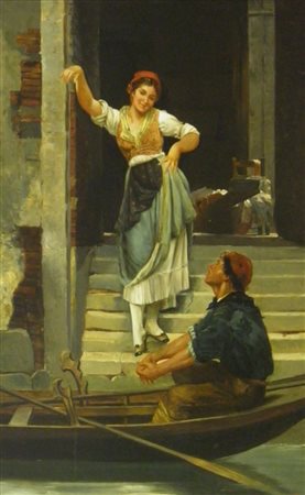 NOVO STEFANO CAVARZERE 1862 1927 CORTEGGIAMENTO, 1910 OLIO SU TAVOLA cm 57 x...