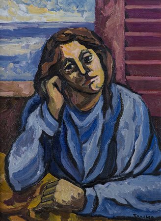 SAVERIO TERRUSO (1939-2003) Figura Olio su tela cm 40x30 Firma al fronte...