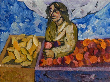 SAVERIO TERRUSO (1939-2003) Al mercato Olio su tela cm 30x40 Firma al fronte...