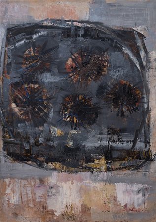 GIUSEPPE MARTINELLI (1930) Studio, 1957 Olio su tela cm 70x50 Firma e...