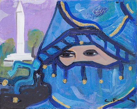 CARLO MASSIMO FRANCHI (1961) Obelisco, 1999 Olio su tenda in seta ricamata cm...