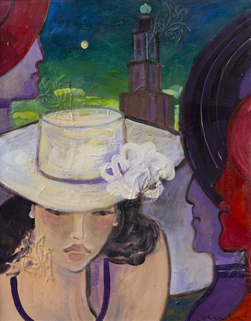 CARLO MASSIMO FRANCHI (1961) Fra le amiche, 2009 Olio su seta ricamata cm...