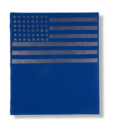 MARK WRIGHT (1962) Blue Flag, 2001 Tecnica mista e applicazioni su tela cm...