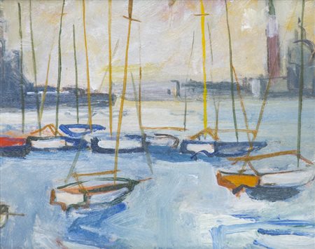 CARLO DALLA ZORZA (1903-1971) Bacino di San Marco Olio su cartone cm 8,4x10,4...