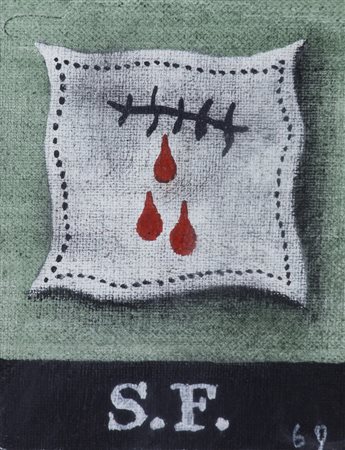 SERGIO FERGOLA (1936-1994) Piccola ferita, 1969 Olio su cartone telato cm...