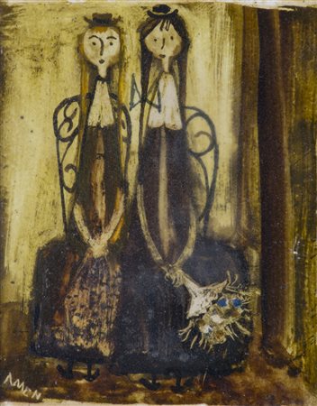 AMEN (ANTONIO MENEGAZZO) (1892-1971) Senza titolo Olio e smalto su tavoletta...