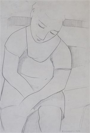 FELICE CASORATI (1883-1963) Figura, 1959 Matita su carta cm 49x33 Firma e...