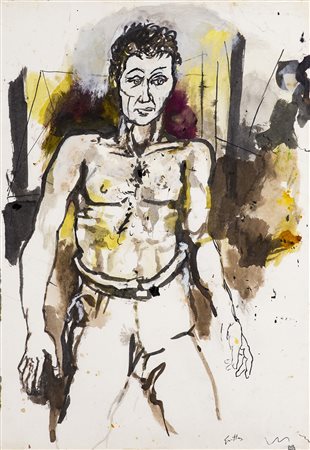 RENATO GUTTUSO (1911-1987) Ritratto di uomo, 1983 Acrilico, tempera e china...
