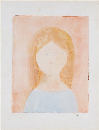ANTONIO BUENO (1918-1984) Fanciulla, 1981 Olio su cartone con impronta...