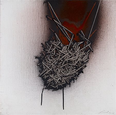 EMILIO SCANAVINO (1922-1986) Il nido, 1977 Olio su tela cm 60x60 Firma al...