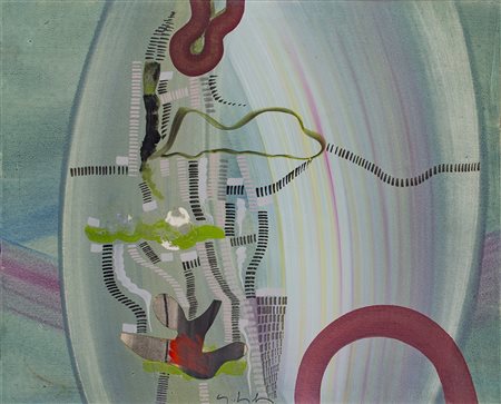 SERGIO DANGELO (1932) Sereno, '50 Olio e collage su tela cm 50x61 Firma al...