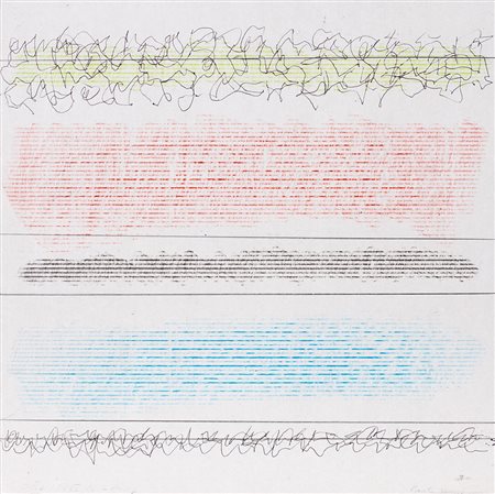 PAOLO MASI (1933) Ordine e caos, 1977 Tecnica mista su cartone in teca di...