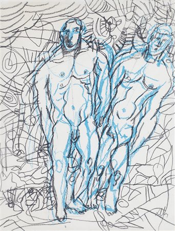 SANDRO CHIA (1946) Senza Titolo, 1995 Matita e pastello blu su carta intelata...