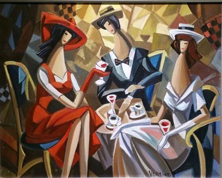 Samuel Veksler "Aperitivo" - Olio su tela - cm 40x50 - Firma dell'artista in...