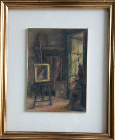 Giulio Gatti "Lo studio del pittore" - Olio su cartoncino - cm 34x24 - Firma...