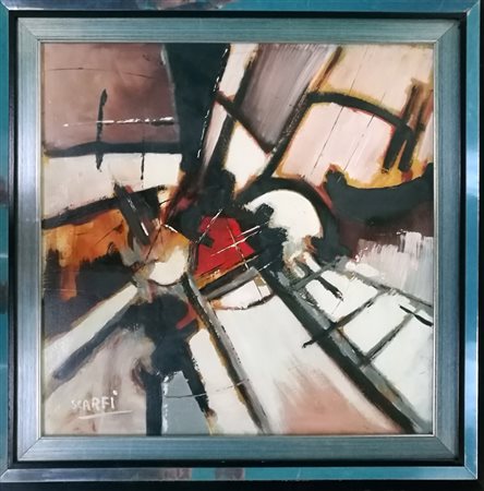 Attilio Scarfi "Rotaie" - 1971 - Olio su cartone - cm 69x70 - Firma...