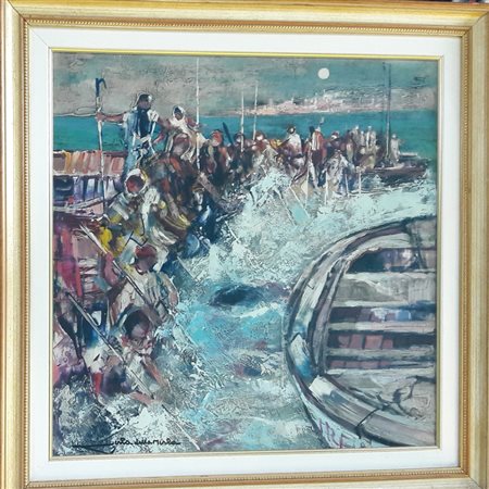 Gianni Sesia Della Merla "La mattanza" - 1989 - Olio su tavola - cm 60x60 -...