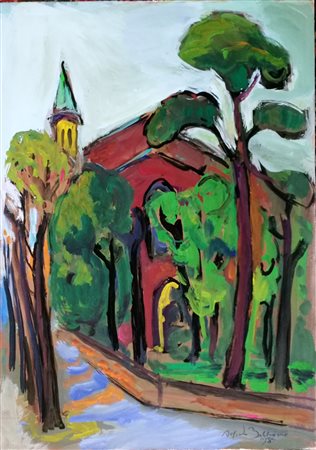 Alfredo Beltrame "Via dei Giardini a Milano" - 1984 - Tempera su cartoncino -...